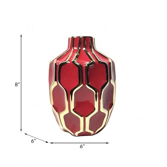 Cer Vase 8", Red/gold