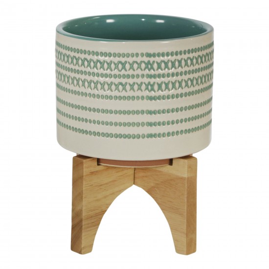 Ceramic 5" Planter On Stand W/ Dots, Turquoise