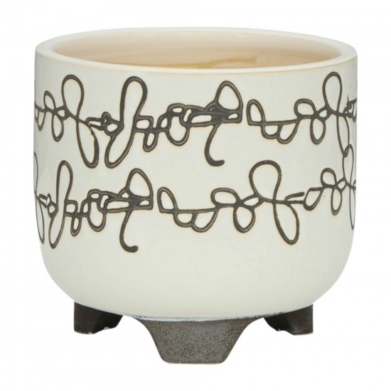 S/2 Ceramic 6/8" Scribble Footed Planter, Beige