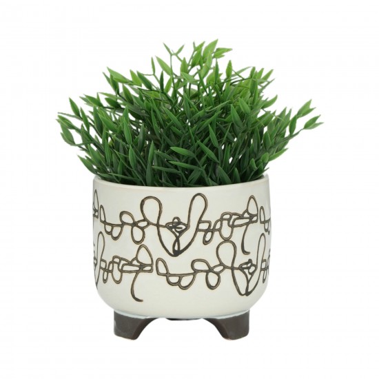 S/2 Ceramic 6/8" Scribble Footed Planter, Beige