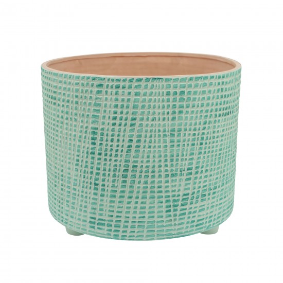 S/2 10/12" Checkered Footed Planter, Green