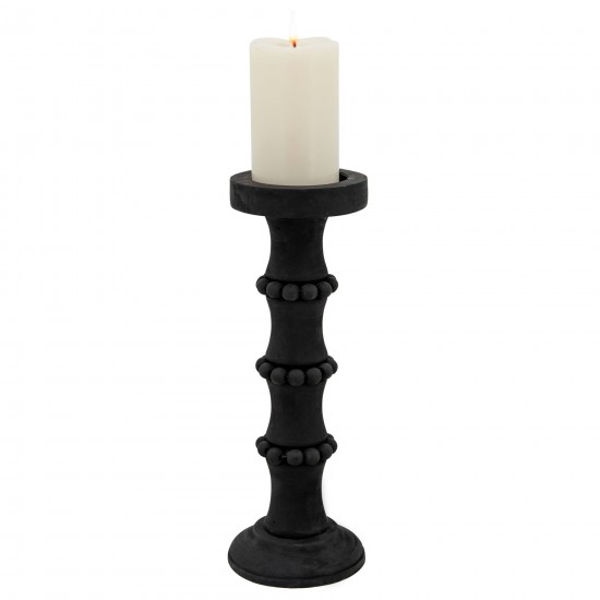 Wood, 14" Antique Style Candle Holder, Black