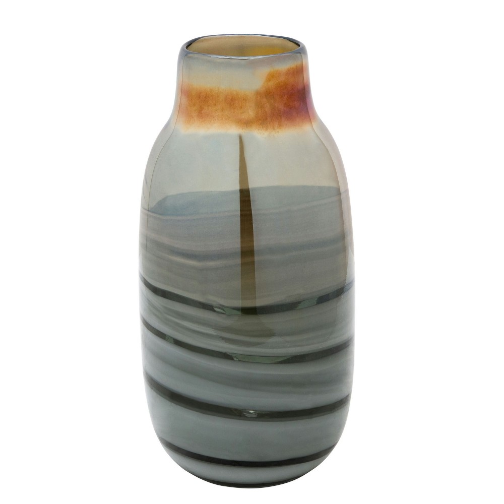 Glass 13"h Metallic Vase, Gray/gold