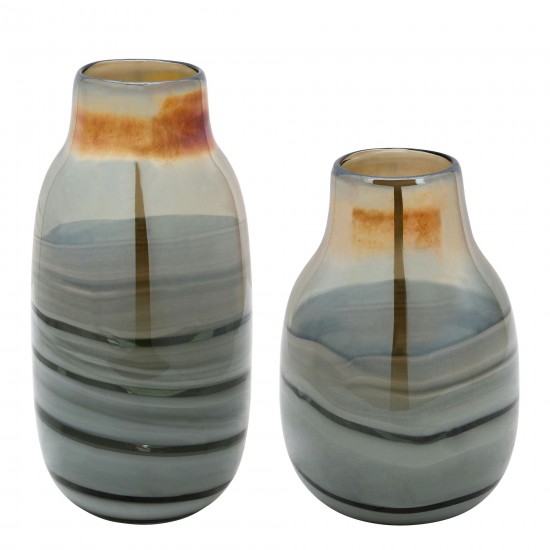 Glass 13"h Metallic Vase, Gray/gold