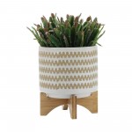 8" Zig-zag Planter W/ Stand, White