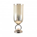 Glass, 17" Vase W/ Metal Base Stone Accent, Pearl