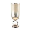 Glass, 17" Vase W/ Metal Base Stone Accent, Pearl