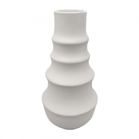 Cer,11",ring Pattern Vase,white
