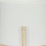 12" Ceramic Chevron Planter W/ Wood Stand, White