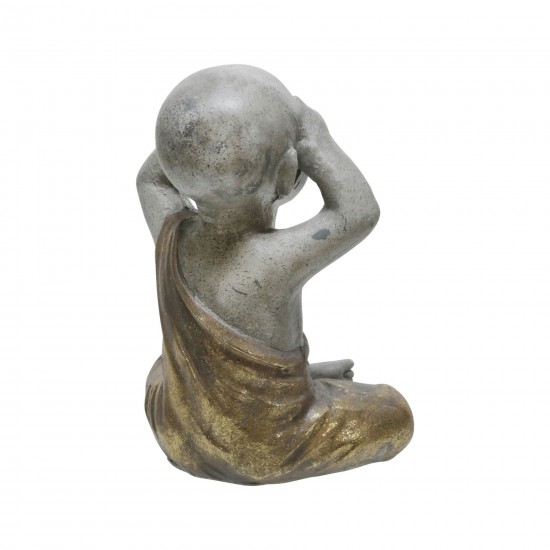 Polyresin 12" No See Baby Monk, Gray/gold