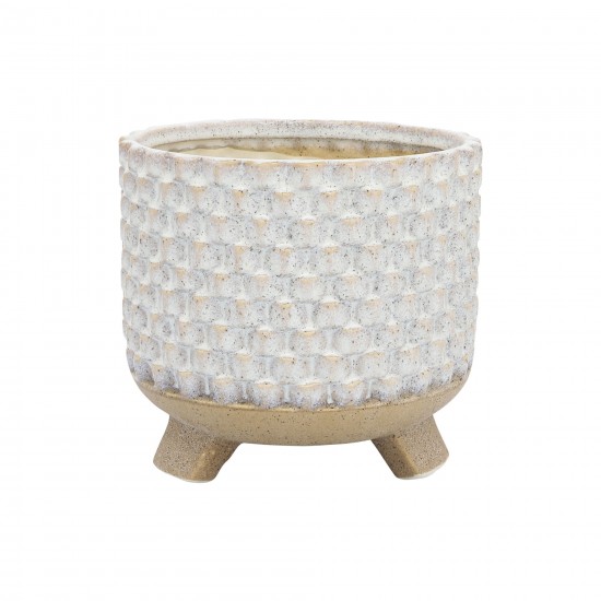 S/2 Ceramic 6/8" Textured Footed Planter, White
