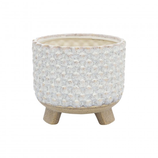 S/2 Ceramic 6/8" Textured Footed Planter, White