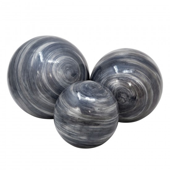 S/3 4/5/6" Metal Orbs, Blue Gray