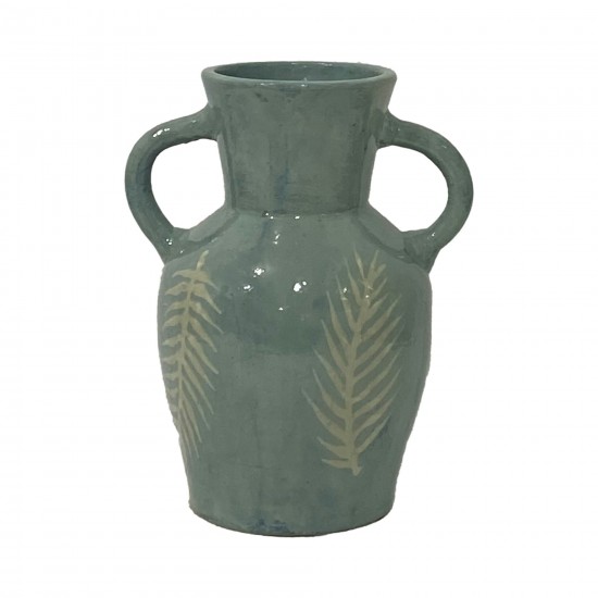 Terracotta, 11"h Leaf Eared Vase, Mint