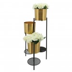 Metal, 32"h 3-layered Folding Planters, Gold/black