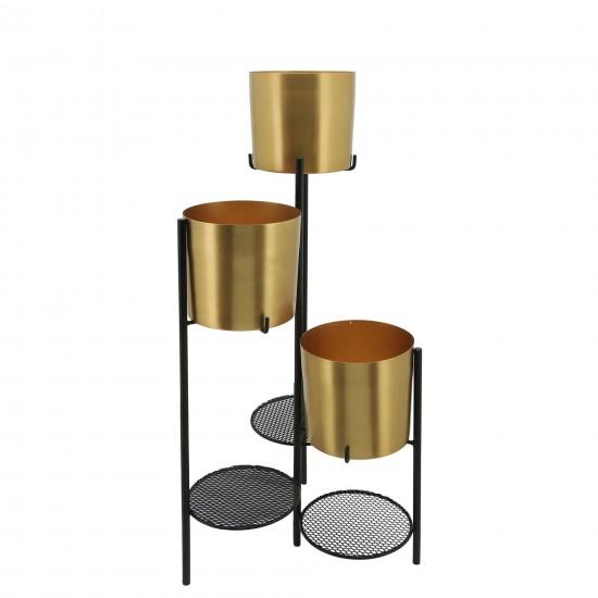 Metal, 32"h 3-layered Folding Planters, Gold/black