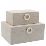 Wood, S/2 7/9" Box W/ Ring Detail, Beige