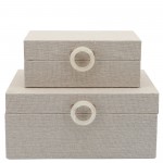 Wood, S/2 7/9" Box W/ Ring Detail, Beige