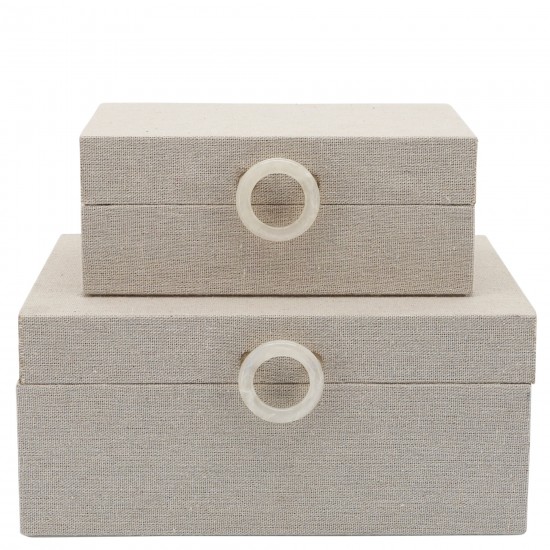 Wood, S/2 7/9" Box W/ Ring Detail, Beige