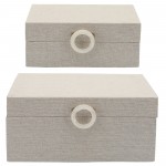 Wood, S/2 7/9" Box W/ Ring Detail, Beige