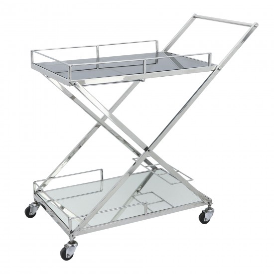 Two Tier 33"h Rolling Bar Cart, Silver