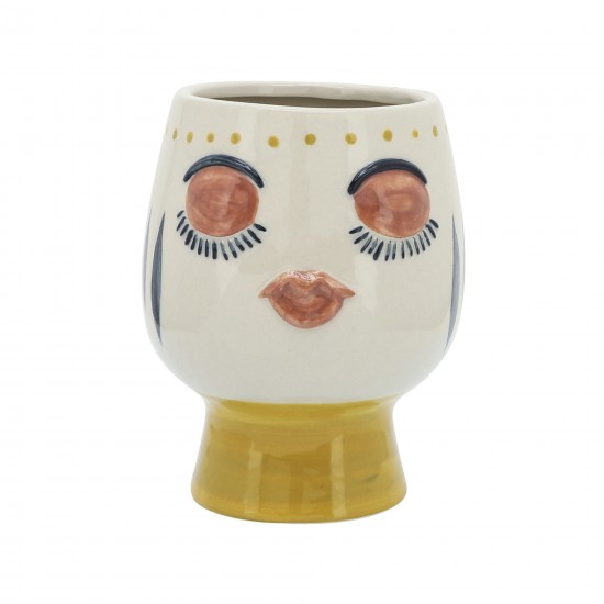 Cer, 6"d Face Vase, Multi