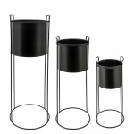 Metal S/3 8/10/12" Round Planters W/ Stand, Black