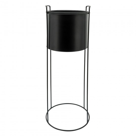 Metal S/3 8/10/12" Round Planters W/ Stand, Black