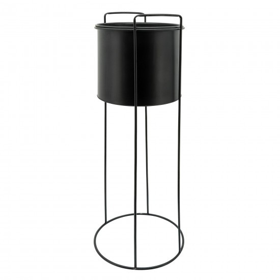 Metal S/3 8/10/12" Round Planters W/ Stand, Black