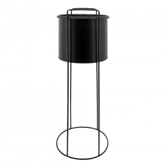 Metal S/3 8/10/12" Round Planters W/ Stand, Black