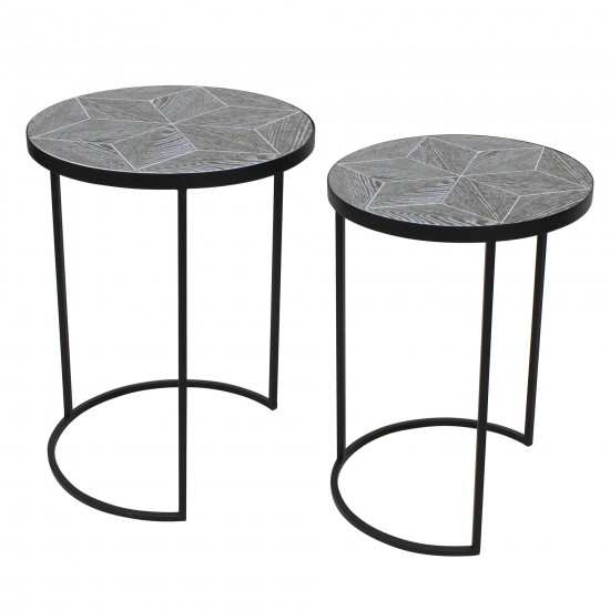 S/2 Metal/wood 22/24" Round Accent Tables, Black