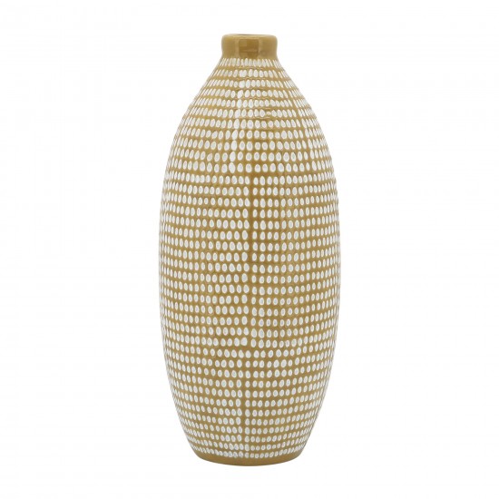 Cer, 12"h Dotted Vase, Tan