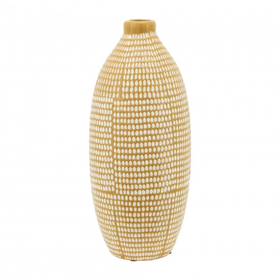 Cer, 12"h Dotted Vase, Tan