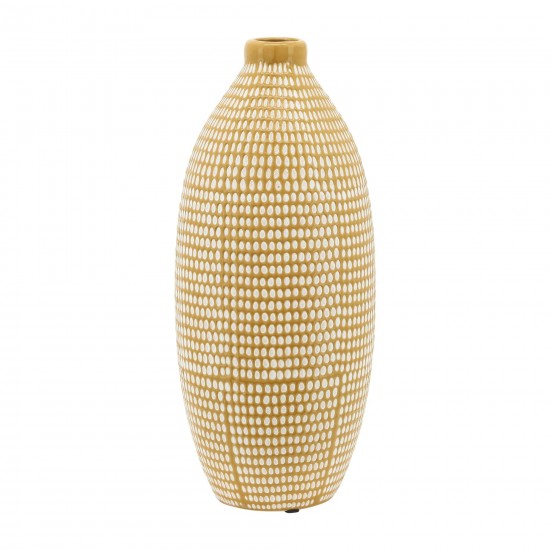 Cer, 12"h Dotted Vase, Tan