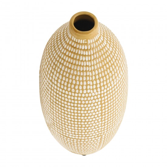 Cer, 12"h Dotted Vase, Tan