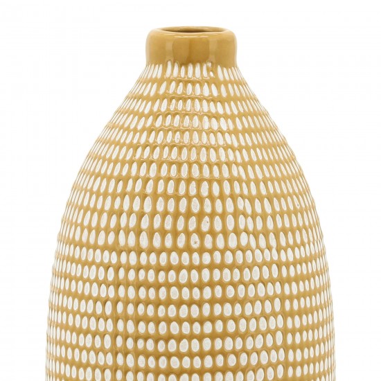 Cer, 12"h Dotted Vase, Tan