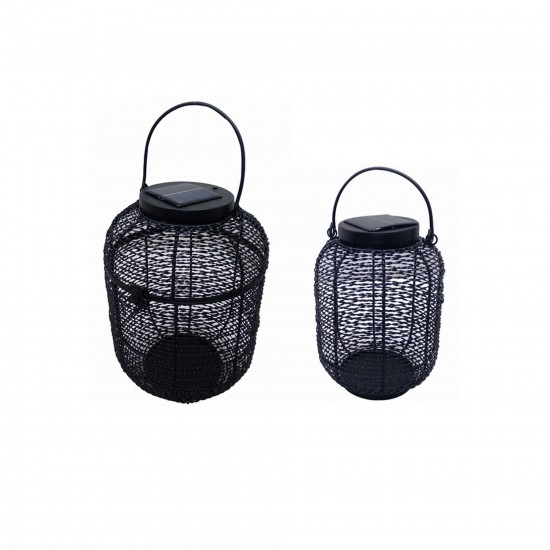 Metal,s/2 9/15"h,round Solar Lantern,black