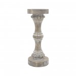 Wood, 13" Banded Bead Candle Holder, Antique White