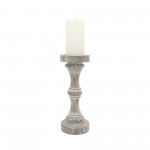 Wood, 13" Banded Bead Candle Holder, Antique White