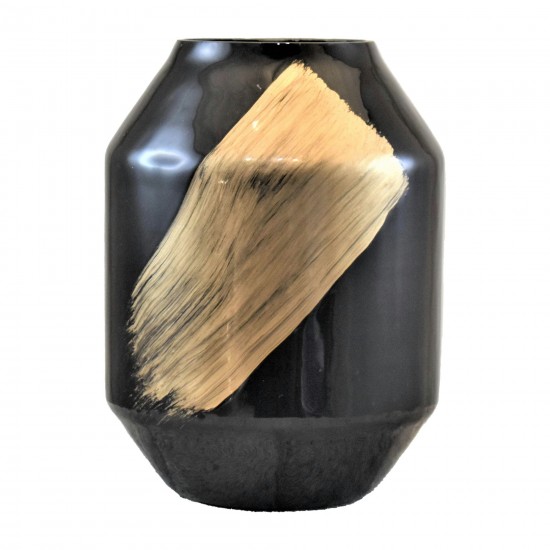 Glass,10", Golden Swooch Vase,gold/black