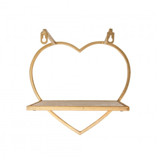 S/3 Metal/wood Heart Wall Shelves, Gold