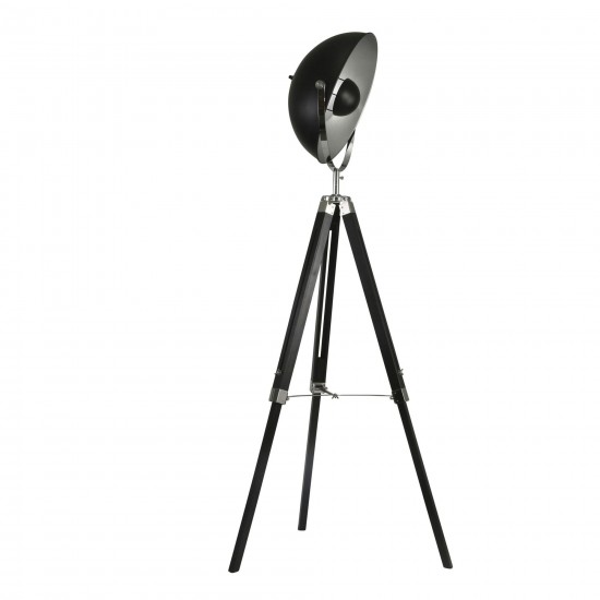 Wood 65" Tripod Spotlight Floorlamp, Black