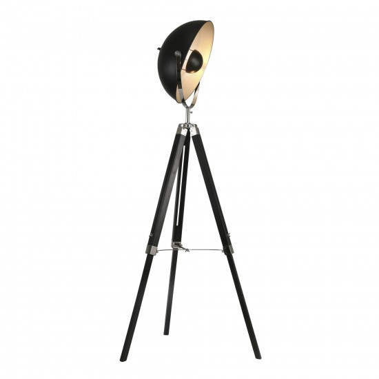 Wood 65" Tripod Spotlight Floorlamp, Black