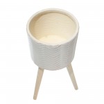 S/2 Ceramic, 8/10" Chevron Planter 3 Legs, Beige