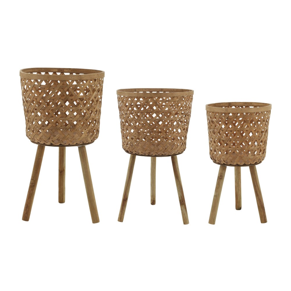 S/3 Bamboo Planters 11/13/15" Natural, Net Pattern