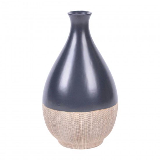 Cer, 11"h 2-tone Teardrop Vase, Creme/blk