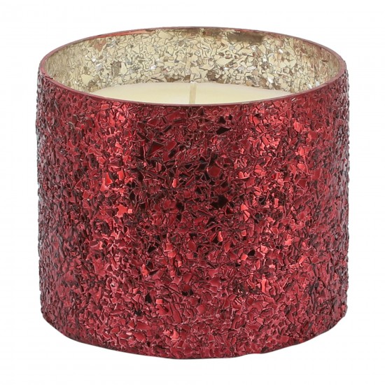 Candle On Red Crackled Glass 26oz