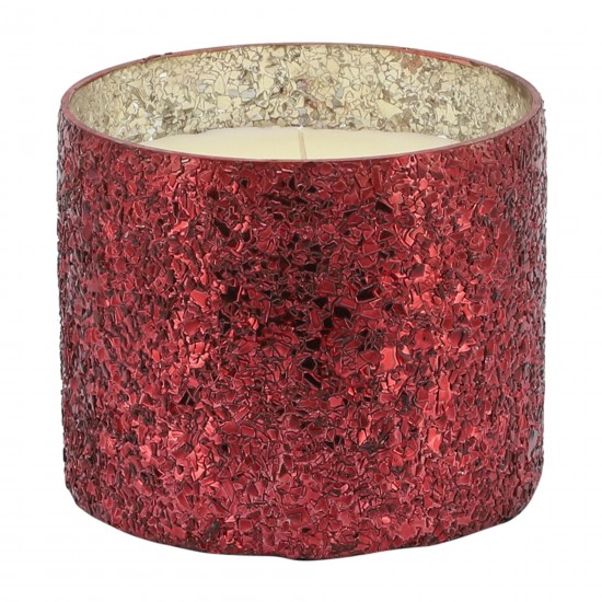 Candle On Red Crackled Glass 26oz