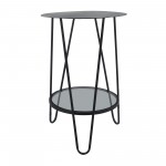 Metal, 23"h 2-layered Side Table Glass Bottom, Bla