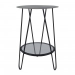 Metal, 23"h 2-layered Side Table Glass Bottom, Bla